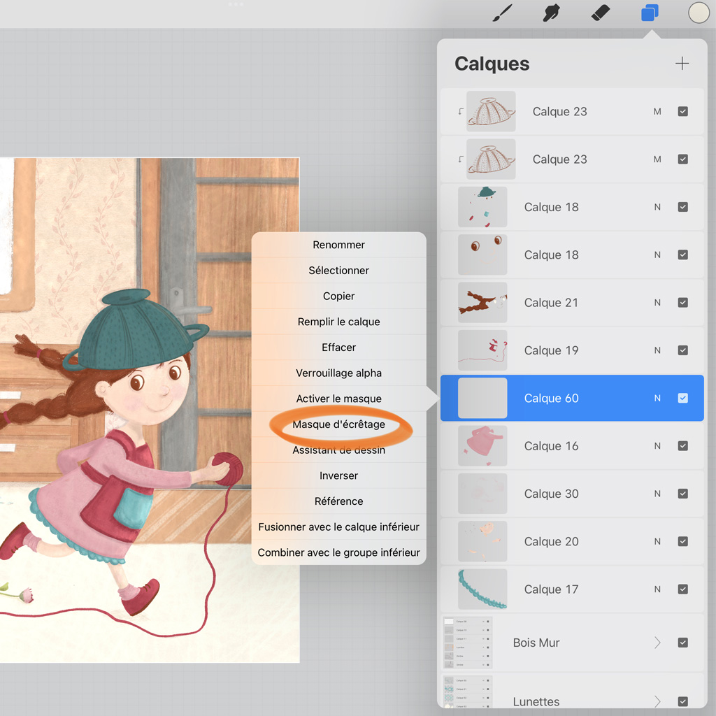 procreate tutoriel masque d'écrêtage